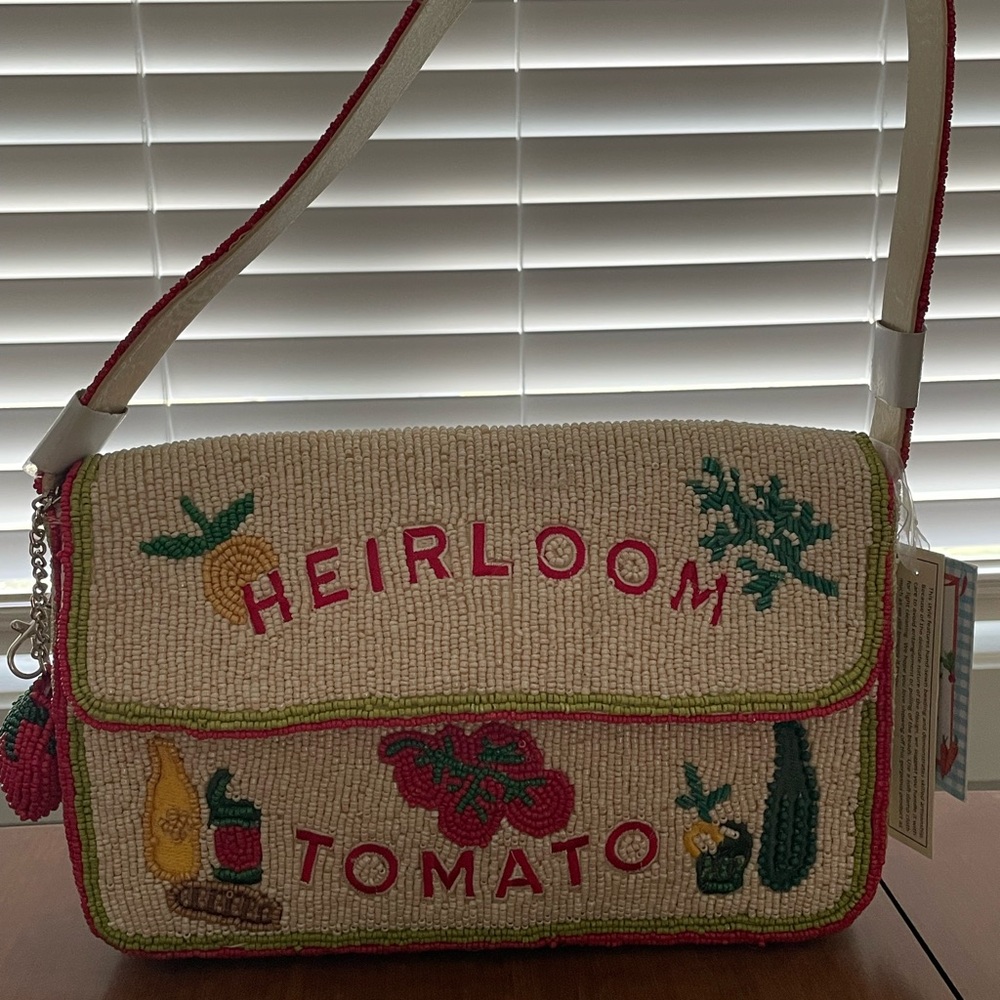 *VIRAL BEADED BAG* Heirloom Tomato Beaded Bag - Cream with Red and Green Accents